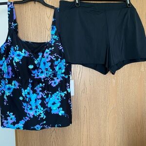 Floral Tankini Top and Black Swim Shorts plus size 24
